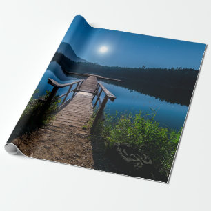 Pier at Night under a Full Moon Wrapping Paper