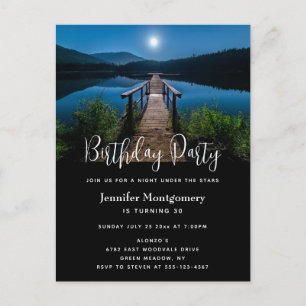 Pier at Night with Full Moon Birthday Invitation