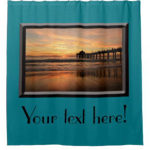 Pier beach sunset shower curtain