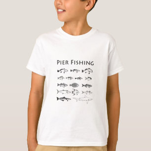 Pier Fishing Fish Species Line Art Logo T-Shirt