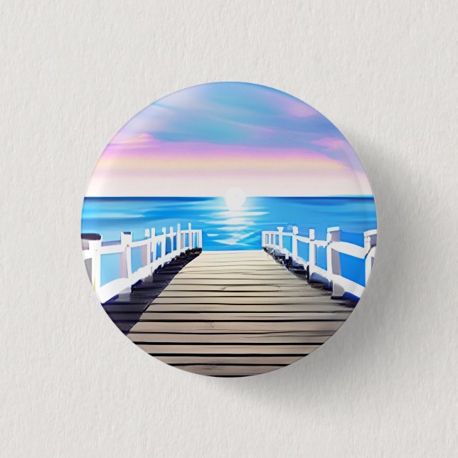 Pier, Ocean and Sky at Dawn 3 Cm Round Badge (Front)