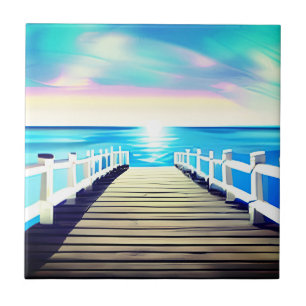 Pier, Ocean and Sky at Dawn Ceramic Tile