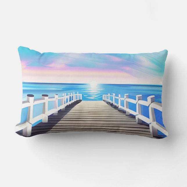 Pier, Ocean and Sky at Dawn Lumbar Cushion (Front)