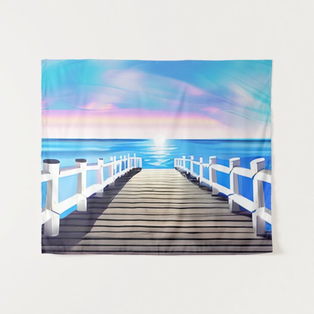 Pier, Ocean and Sky at Dawn Tapestry (Front (Horizontal))