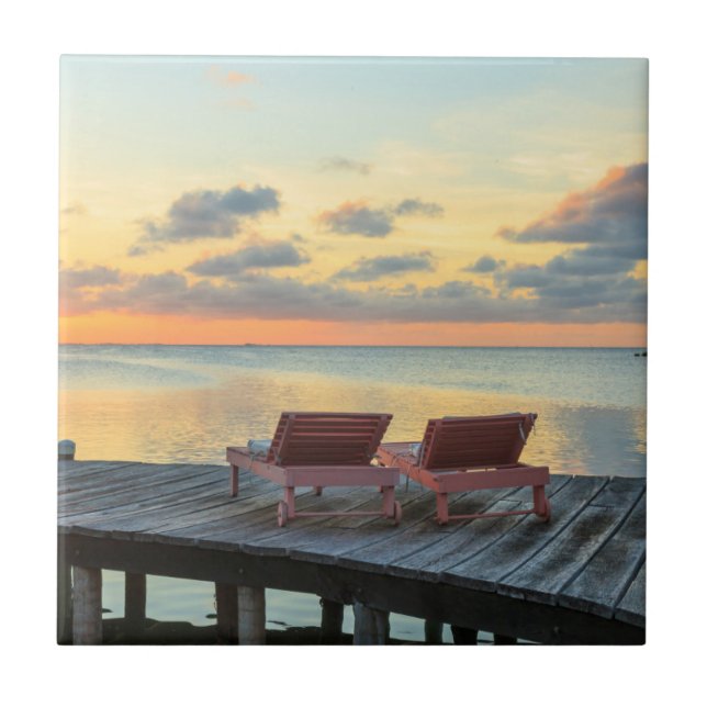 Pier overlooks the ocean, Belise Ceramic Tile (Front)