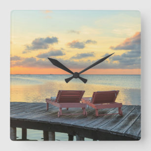 Pier overlooks the ocean, Belise Square Wall Clock