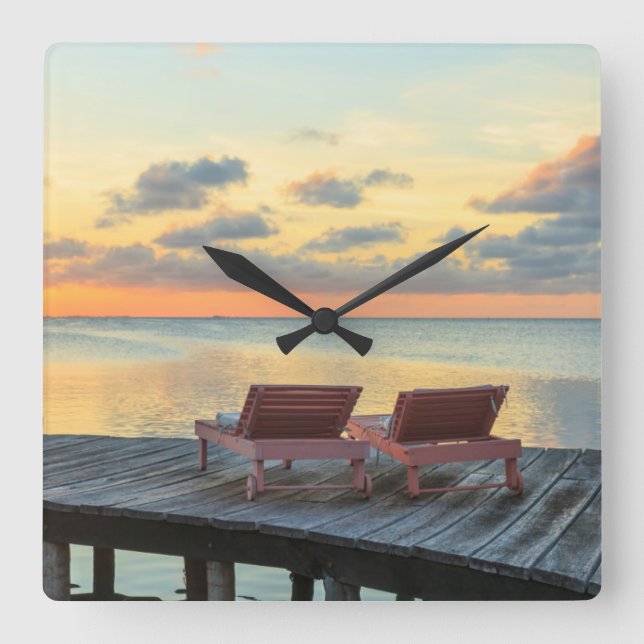 Pier overlooks the ocean, Belise Square Wall Clock (Front)