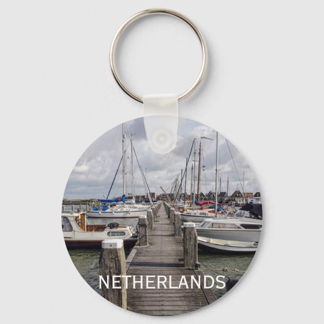 Pier with boats and yachts in Marken Netherlands Key Ring (Front)