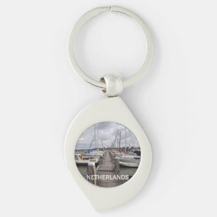 Pier with boats and yachts in Marken Netherlands Key Ring