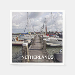 Pier with boats and yachts in Marken Netherlands Napkin