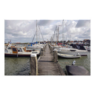Pier with boats and yachts in Marken Netherlands Photo Print