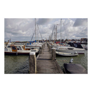 Pier with boats and yachts in Marken Netherlands Poster