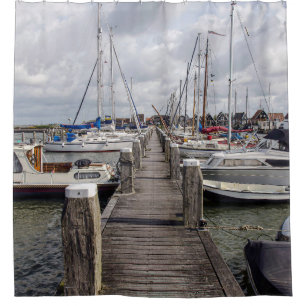 Pier with boats and yachts in Marken Netherlands Shower Curtain