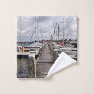 Pier with boats and yachts in Marken Netherlands Wash Cloth