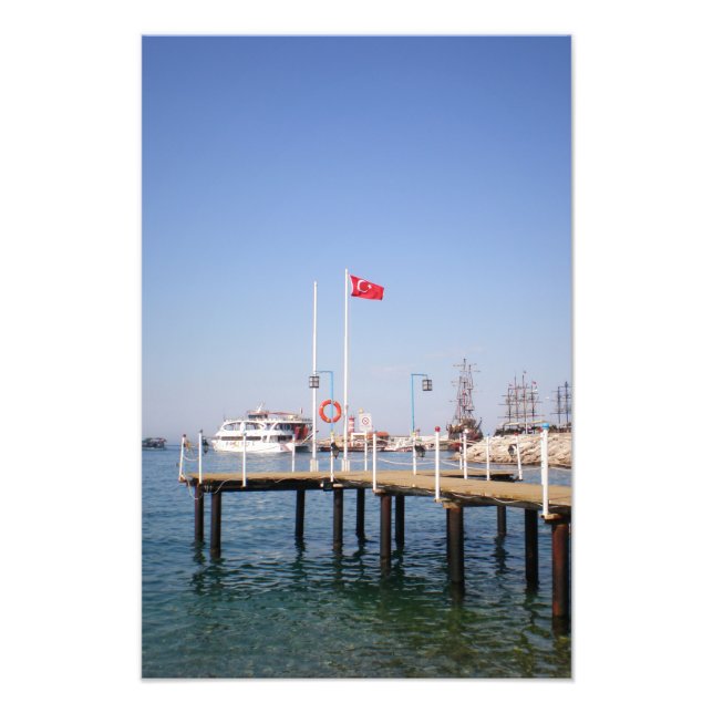 Pier with view of the marine with yacht in Turkey Photo Print (Front)