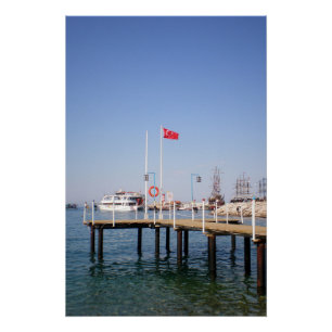Pier with view of the marine with yacht in Turkey Poster