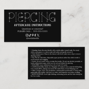 Piercing Aftercare Instructions Business Card