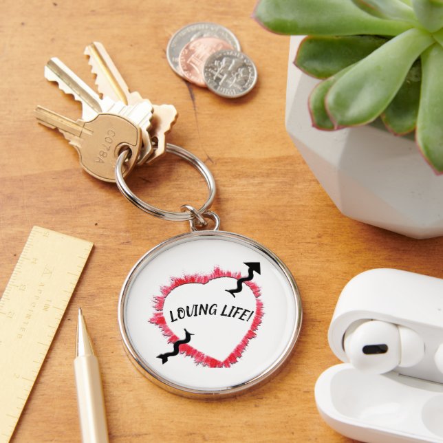 Piercing Arrow Rough Red Heart Outline Template Key Ring (Desk)