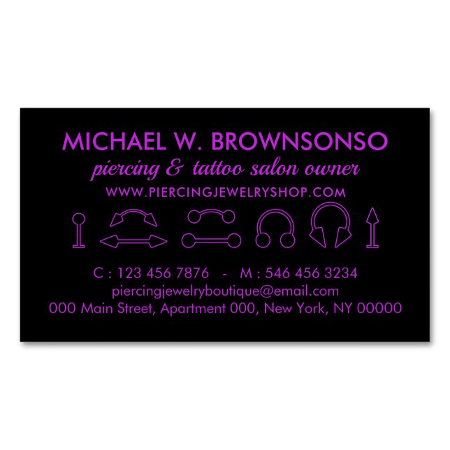 Piercing Jewellery Purple Simple Minimalist Artist Magnetic Business Card (Front)