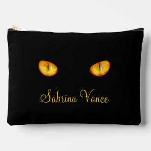 Piercing Stare Golden Eyes Black Cat with Name Accessory Pouch