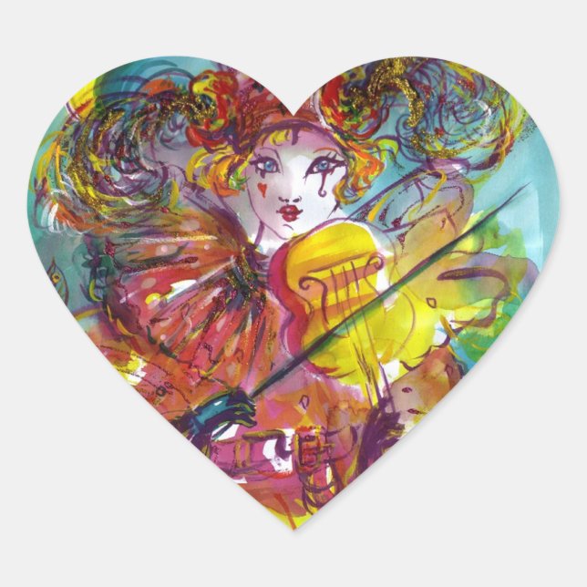 PIERO PLAYING VIOLIN / Venetian Carnival Night Heart Sticker (Front)