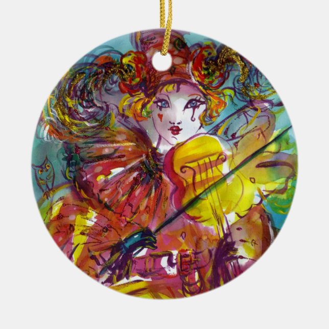 PIERO / Venetian Carnival Night Ceramic Tree Decoration (Front)