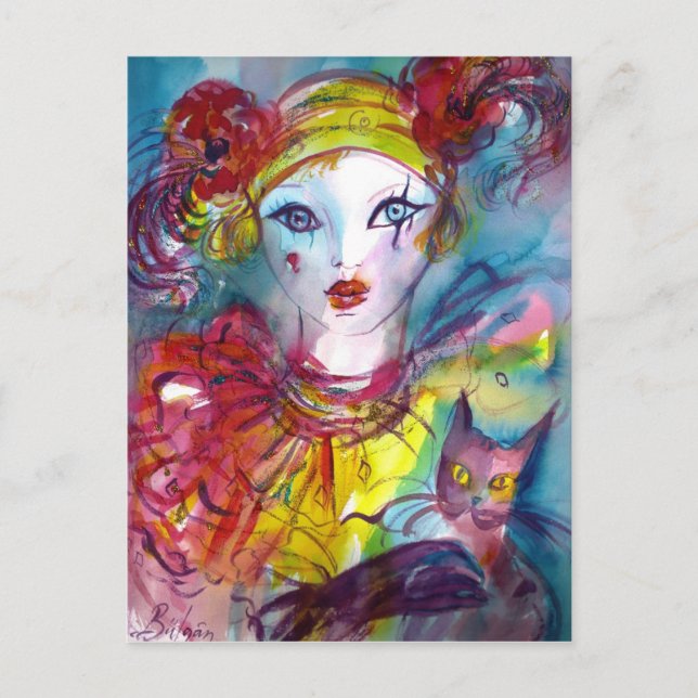 Piero with cat / Venetian Masquerade Masks Postcard (Front)