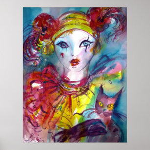 PIERO WITH CAT / Venetian Masquerade Masks Poster