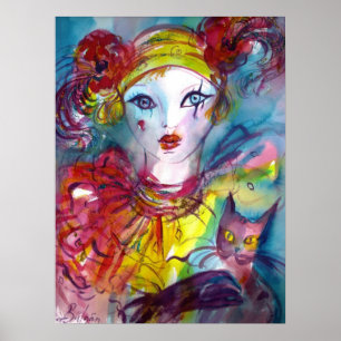PIERO WITH CAT / Venetian Masquerade Masks Poster