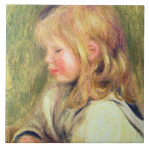 Pierre A Renoir Child in a White Shirt Reading Ceramic Tile