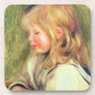 Pierre A Renoir Child in a White Shirt Reading Coaster