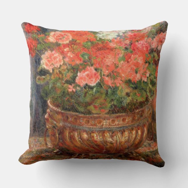 Pierre A Renoir | Geraniums in a Copper Basin Cushion (Front)
