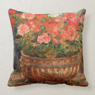 Pierre A Renoir Geraniums in a Copper Basin Cushion