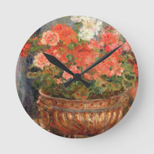 Pierre A Renoir   Geraniums in a Copper Basin Round Clock