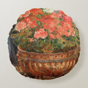 Pierre A Renoir Geraniums in a Copper Basin Round Cushion