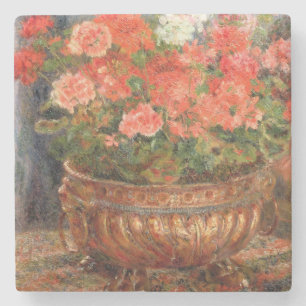 Pierre A Renoir   Geraniums in a Copper Basin Stone Coaster
