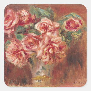 Pierre A Renoir Roses in a Vase Square Sticker