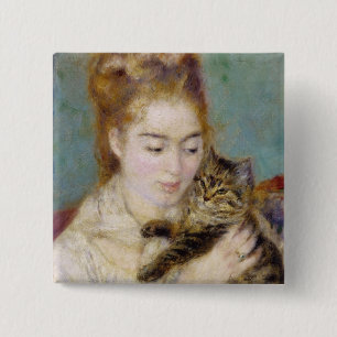 Pierre A Renoir Woman with a Cat 15 Cm Square Badge