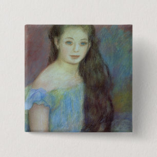Pierre A Renoir Young girl with blue eyes 15 Cm Square Badge