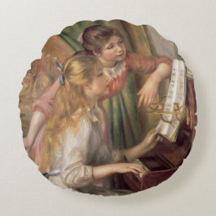 Pierre A Renoir Young Girls at the Piano Round Cushion