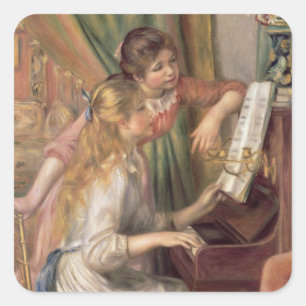 Pierre A Renoir Young Girls at the Piano Square Sticker