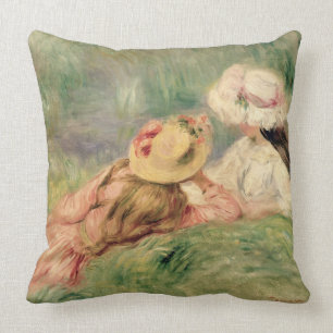 Pierre A Renoir Young Girls on the River Bank Cushion