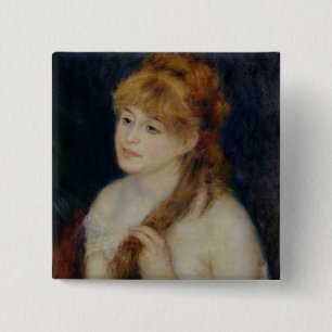 Pierre A Renoir Young Woman Braiding her Hair 15 Cm Square Badge