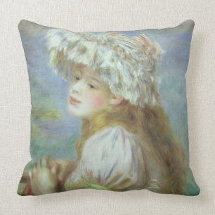 Pierre A Renoir   Young woman in a lace hat Cushion
