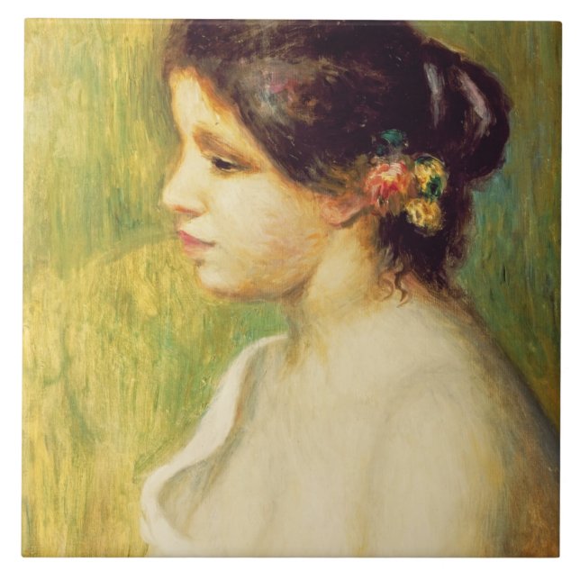 Pierre A Renoir | Young Woman with Flowers at Ear Ceramic Tile (Front)