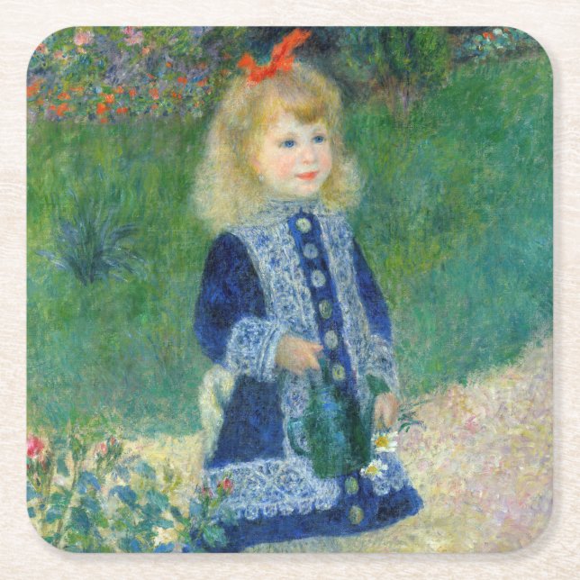 Pierre-Auguste Renoir - A Girl with a Watering Can Square Paper Coaster (Front)