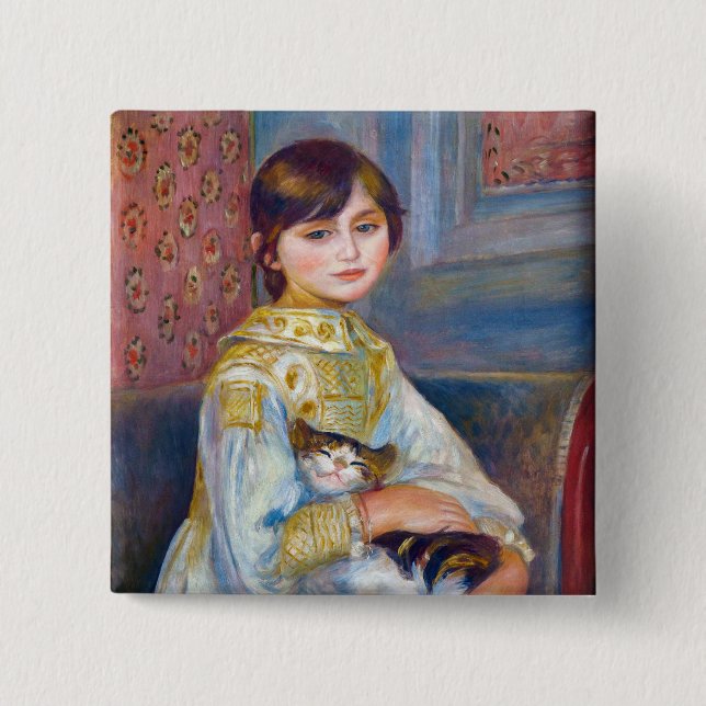 Pierre-Auguste Renoir - Child with Cat 15 Cm Square Badge (Front)