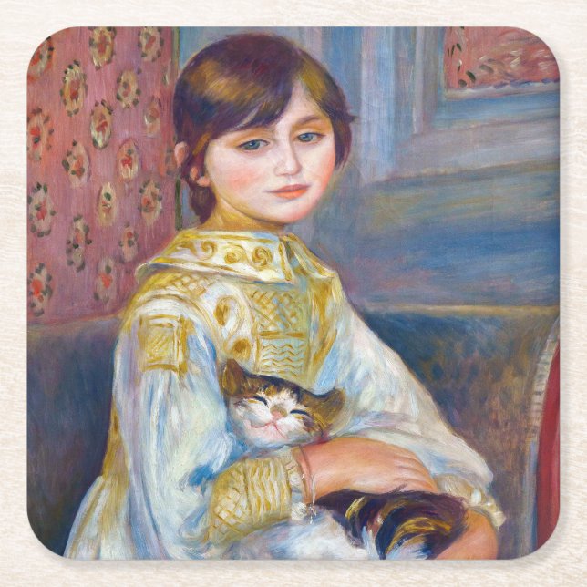 Pierre-Auguste Renoir - Child with Cat Square Paper Coaster (Front)