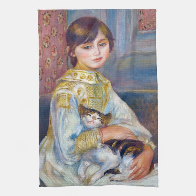 Pierre-Auguste Renoir - Child with Cat Tea Towel (Vertical)