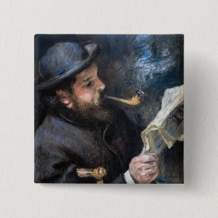 Pierre-Auguste Renoir - Claude Monet Reading 15 Cm Square Badge